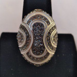 Crystal Ring in 925 Sterling Silver White Enamel